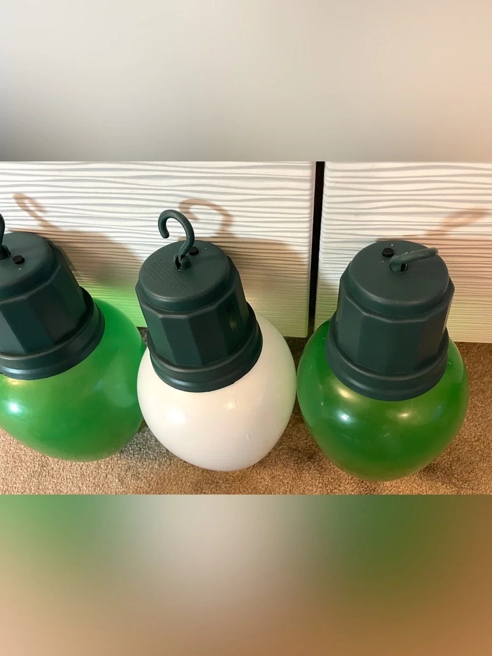 4 Large 13” Blow Mold Light Bulbs LED Jumbo Christmas Ornament White Green
